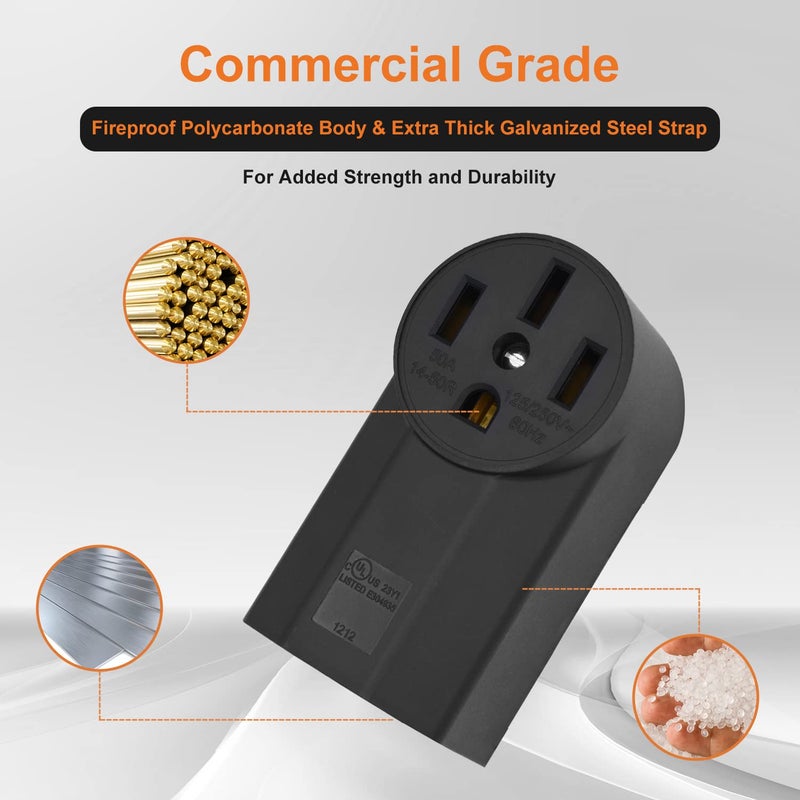micmi NEMA 14-50R Receptacle 3-Pole 4-Wire Surface Mount Power Receptacle 250V 50A UL Listed, Black 2 Pack (NEMA 14-50R) - Image 3